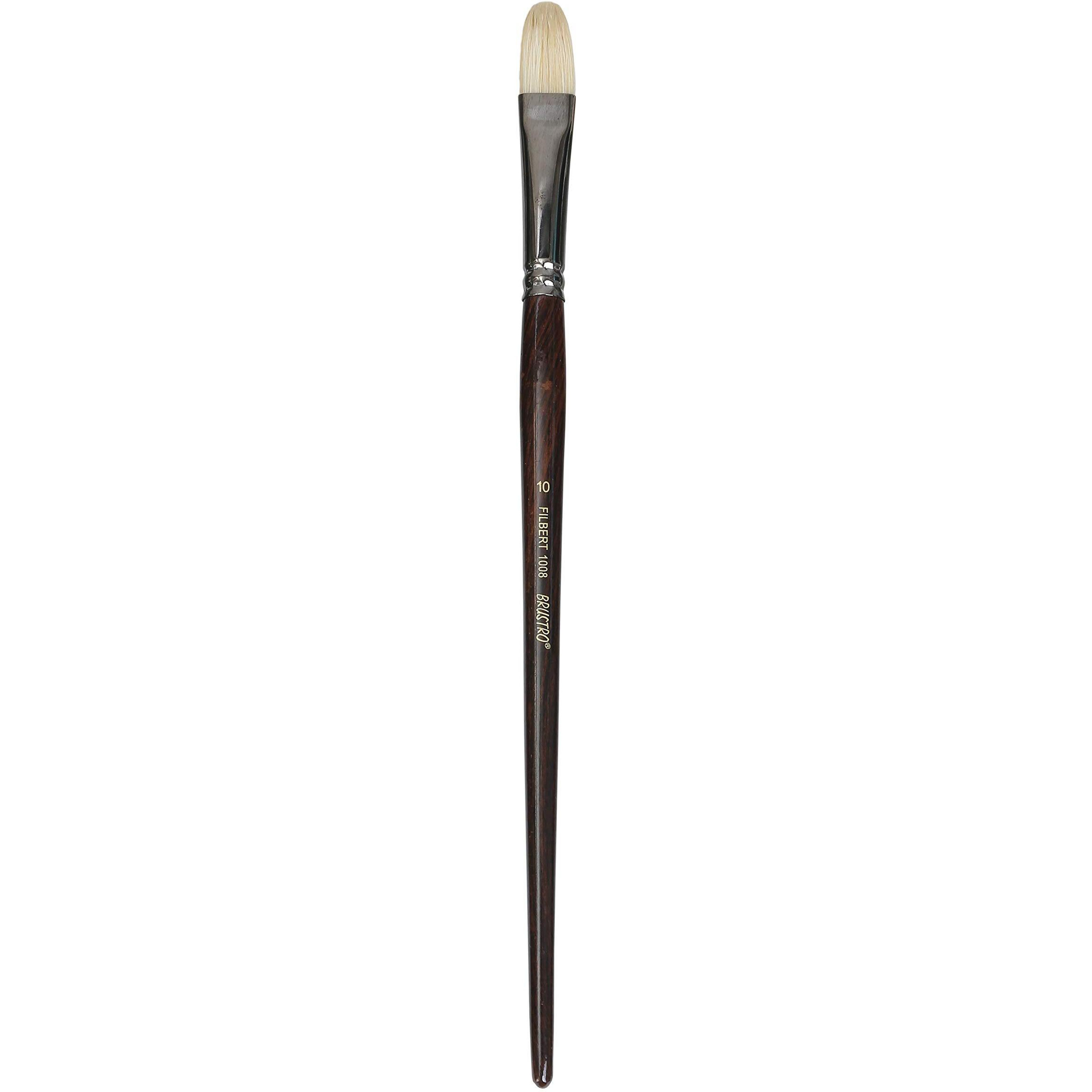 Brustro Artists Bristlewhite Filbert Brush Series 1008 - Brush No. 10, Chungking Hog Bristle | Ideal For Oil, Acrylic Painting On Paper, Canvas, Fine Art Students And Professionals