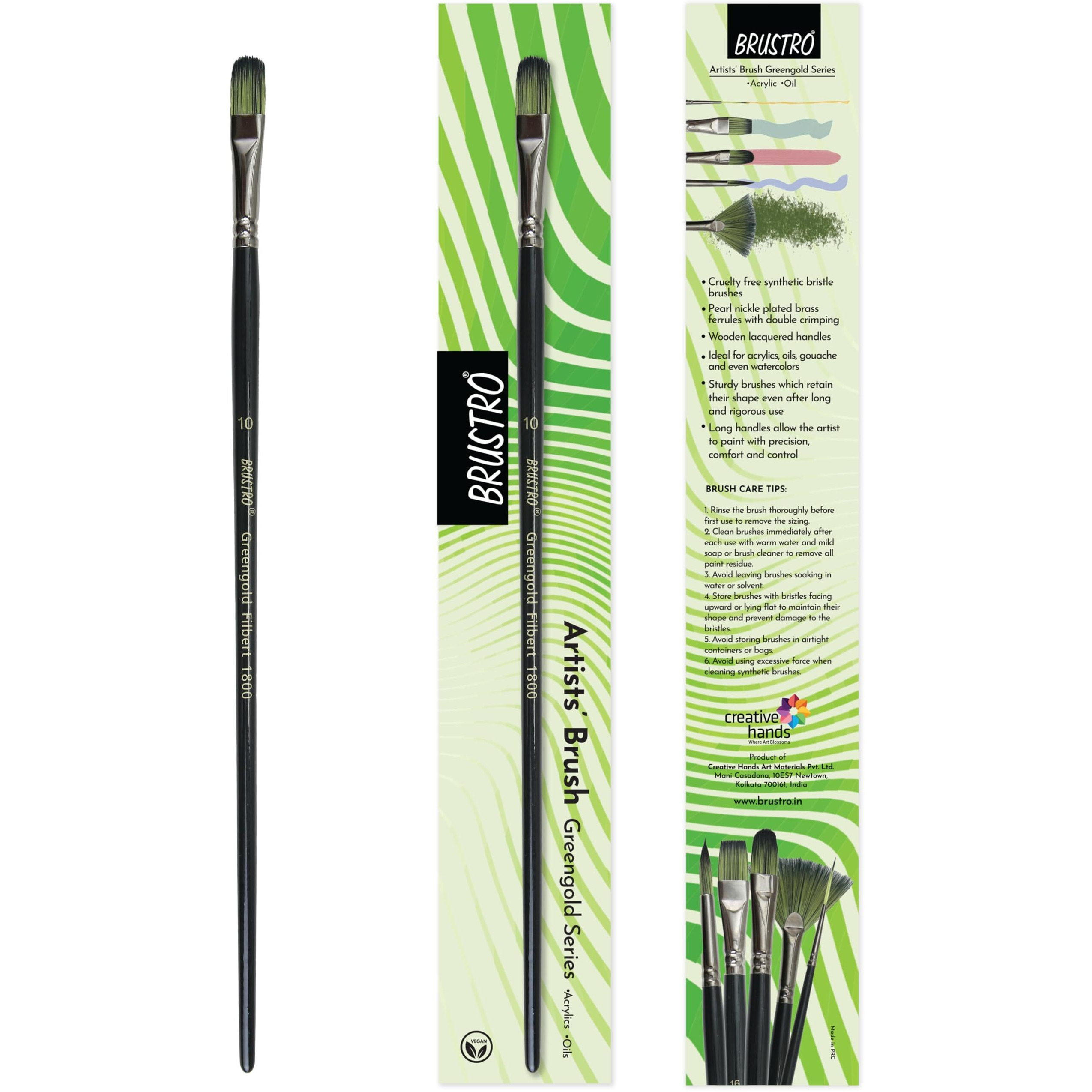 Brustro Artists Greengold Acrylic Brush Filbert Series 1800 - Size - 10 | Ideal For Oil, Acrylic Painting On Paper, Canvas, Fine Art Students And Professional.