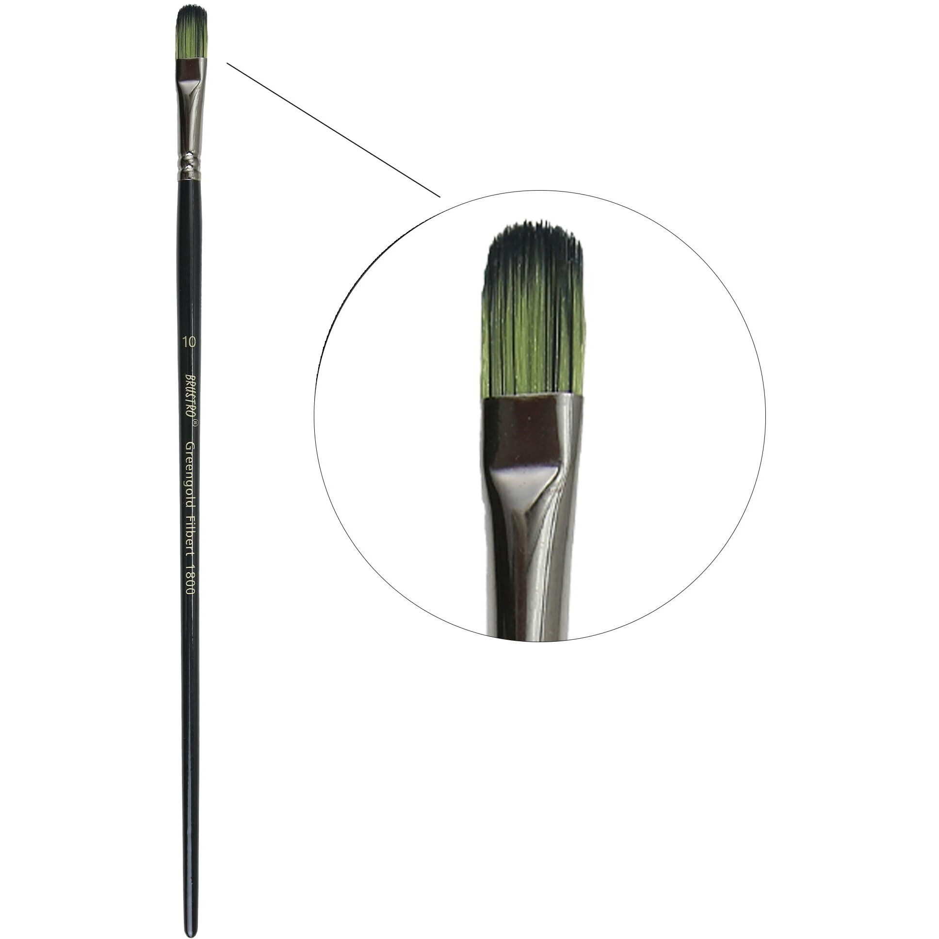 Brustro Artists Greengold Acrylic Brush Filbert Series 1800 - Size - 10 | Ideal For Oil, Acrylic Painting On Paper, Canvas, Fine Art Students And Professional.