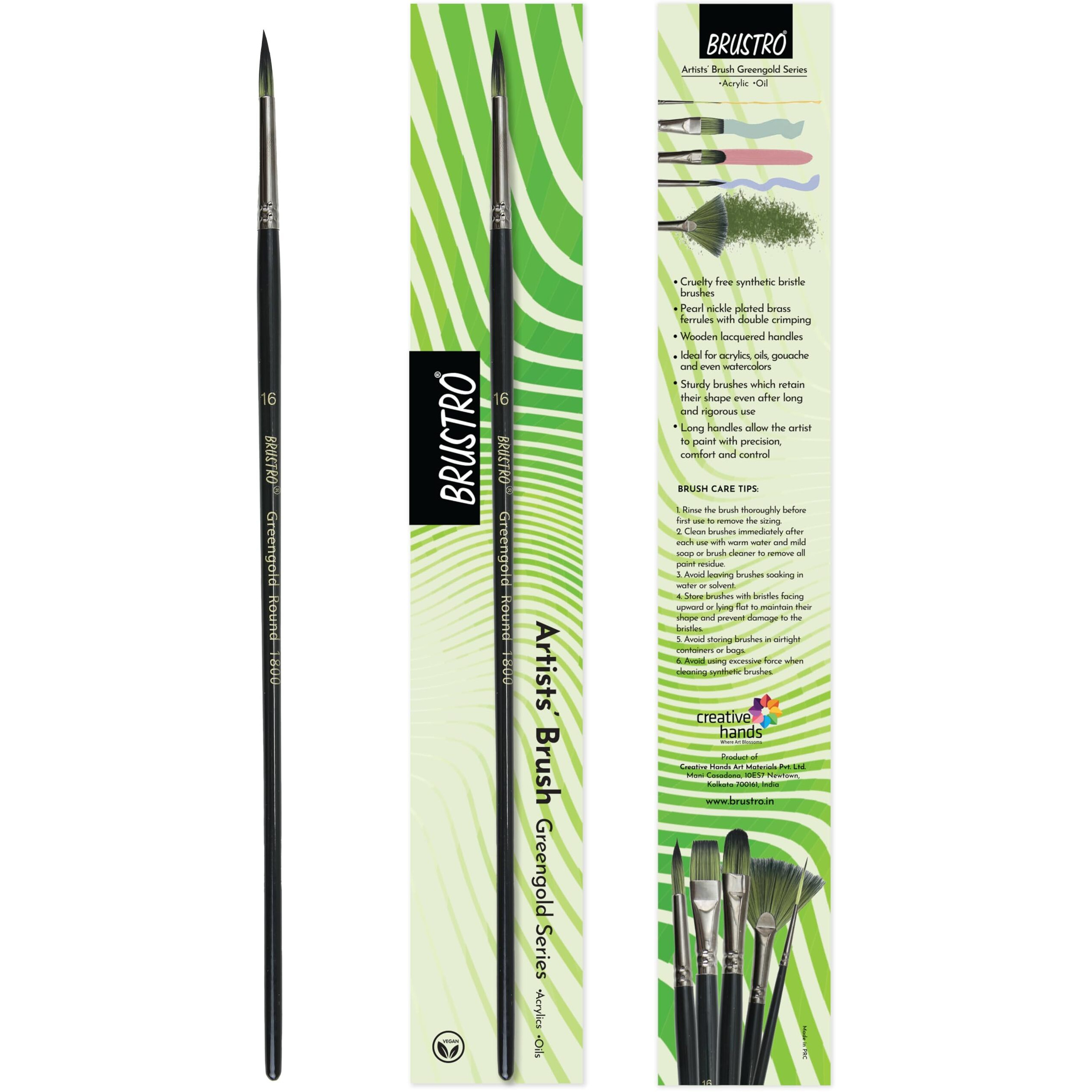 Brustro Artists Greengold Acrylic Brush Round Series 1800 - Size - 16 | Ideal For Oil, Acrylic Painting On Paper, Canvas, Fine Art Students And Professional.