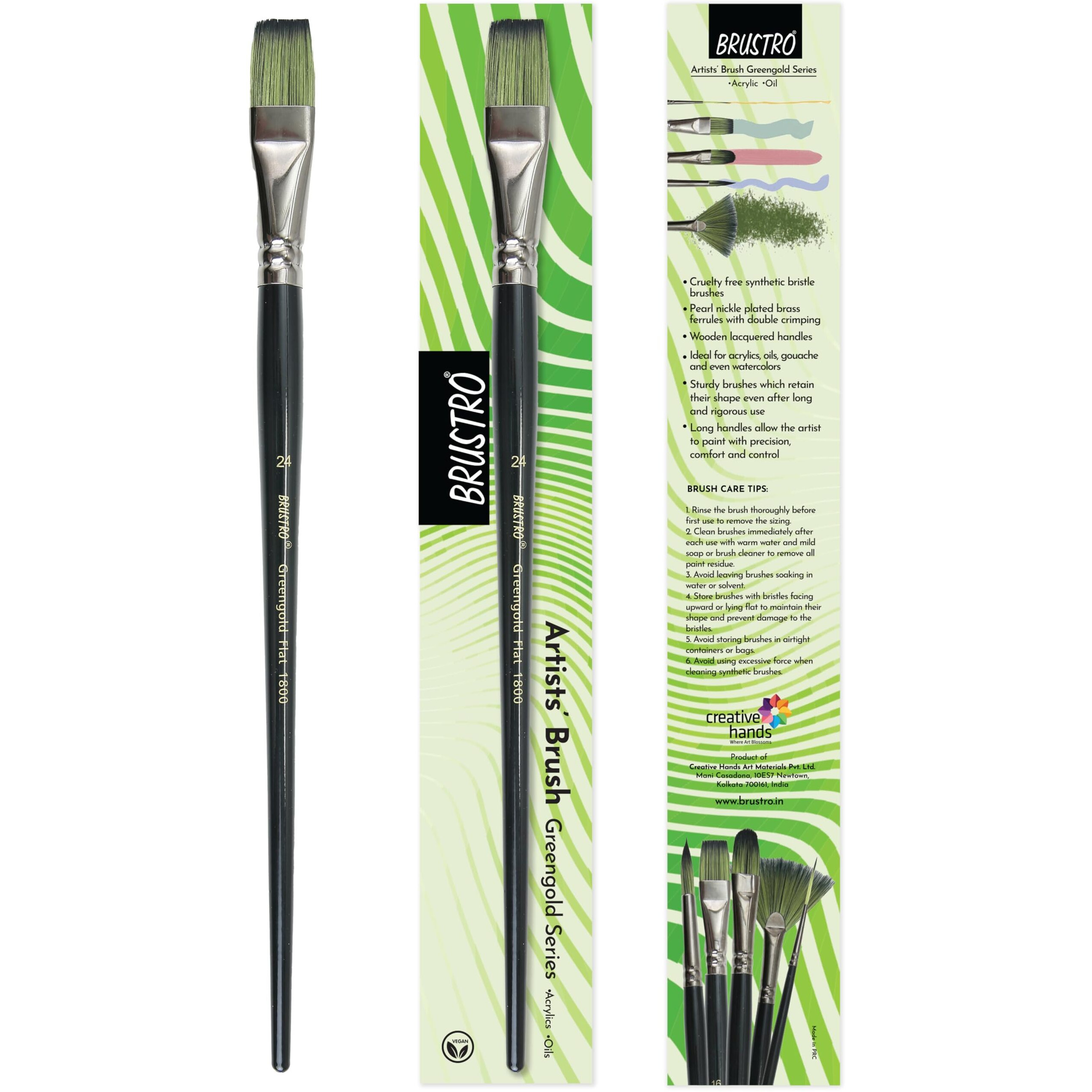 Brustro Artists Greengold Acrylic Brush Flat Series 1800 - Size - 24 | Ideal For Oil, Acrylic Painting On Paper, Canvas, Fine Art Students And Professional.