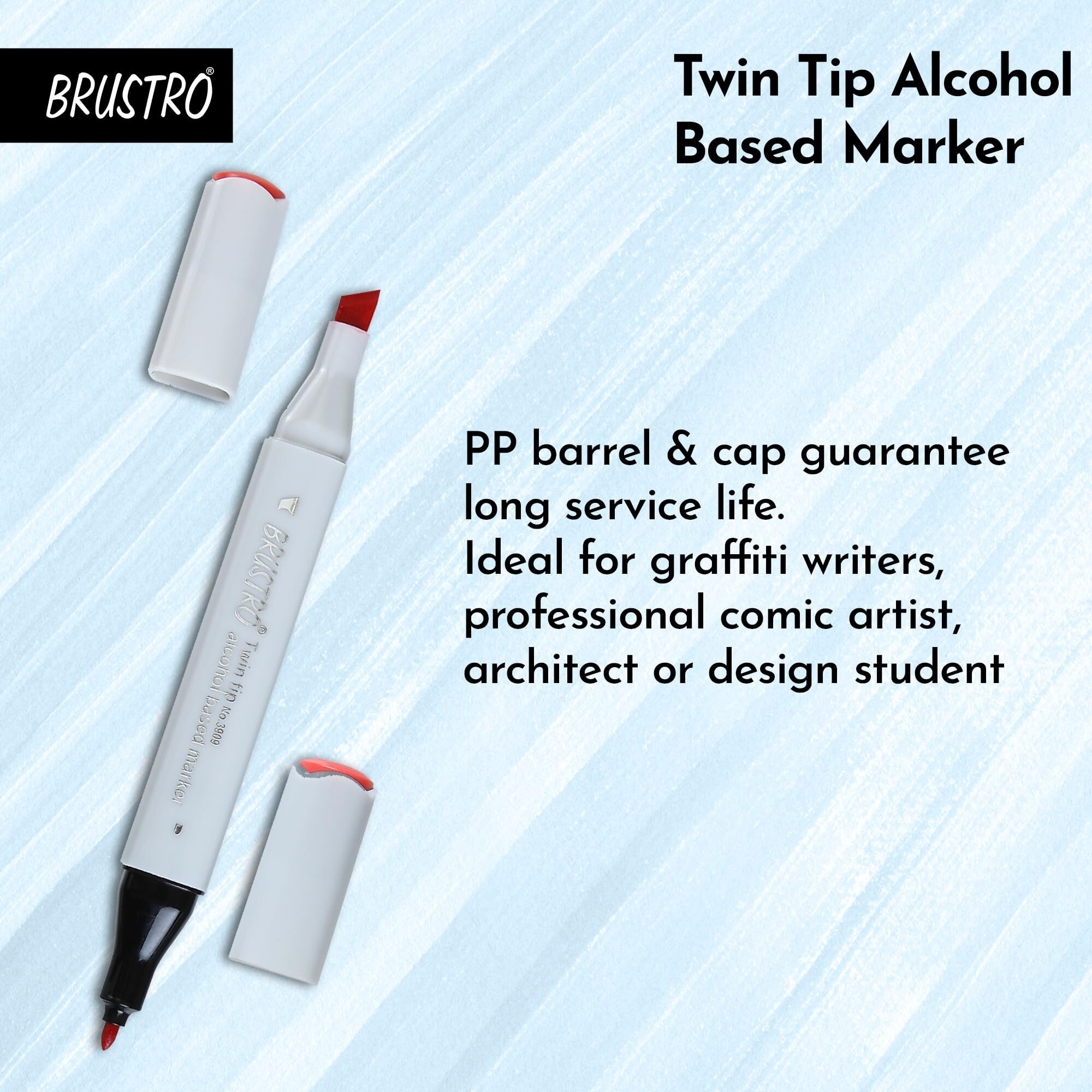 Brustro Twin Tip Alcohol Based Marker Set Of 6 (Blues) In Crossline Pp See Through Box|Tip Size - Broad 1-7Mm Line,Fine 0.7Mm|Ideal For Texturing,Sketching,Graffiti,Comic Artist,Fine Art Student