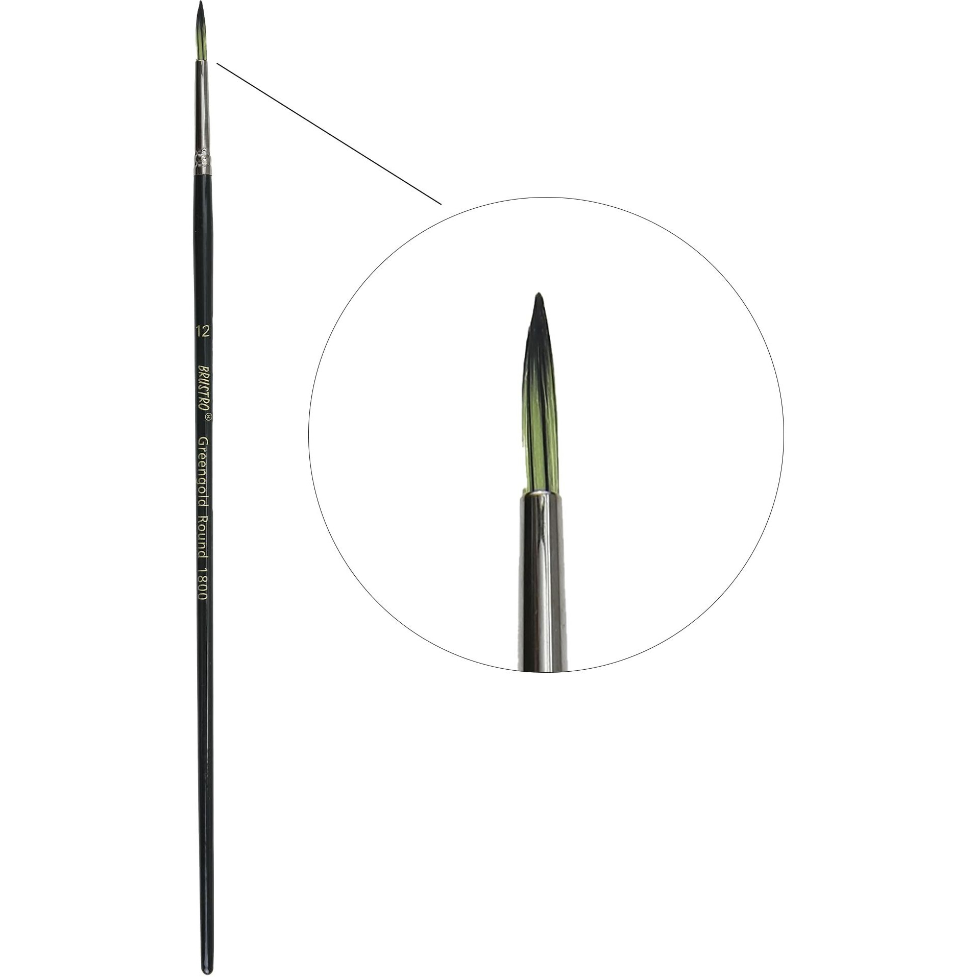 Brustro Artists Greengold Acrylic Brush Round Series 1800 - Size - 12 | Ideal For Oil, Acrylic Painting On Paper, Canvas, Fine Art Students And Professional.