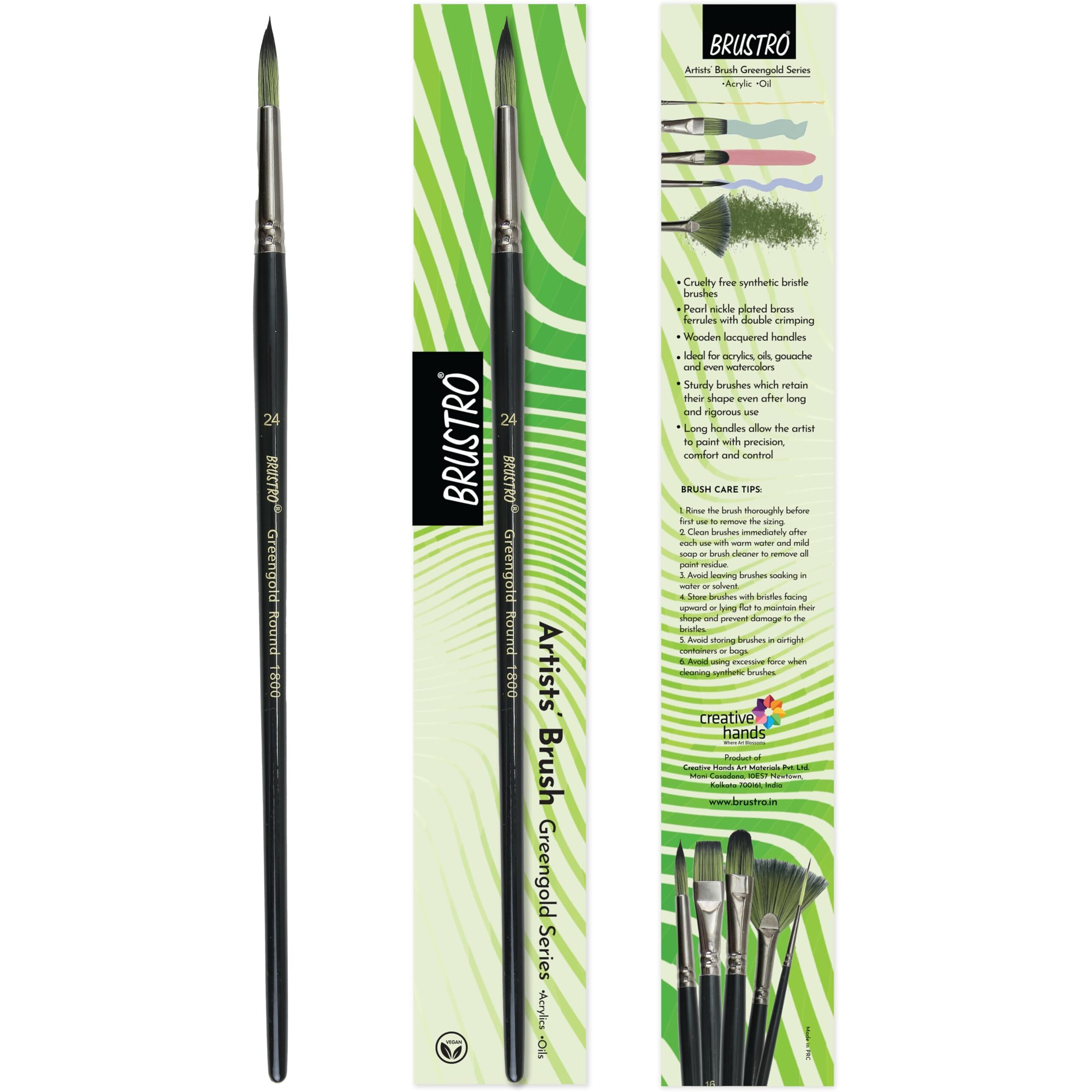 Brustro Artists Greengold Acrylic Brush Round Series 1800 - Size - 24 | Ideal For Oil, Acrylic Painting On Paper, Canvas, Fine Art Students And Professional.
