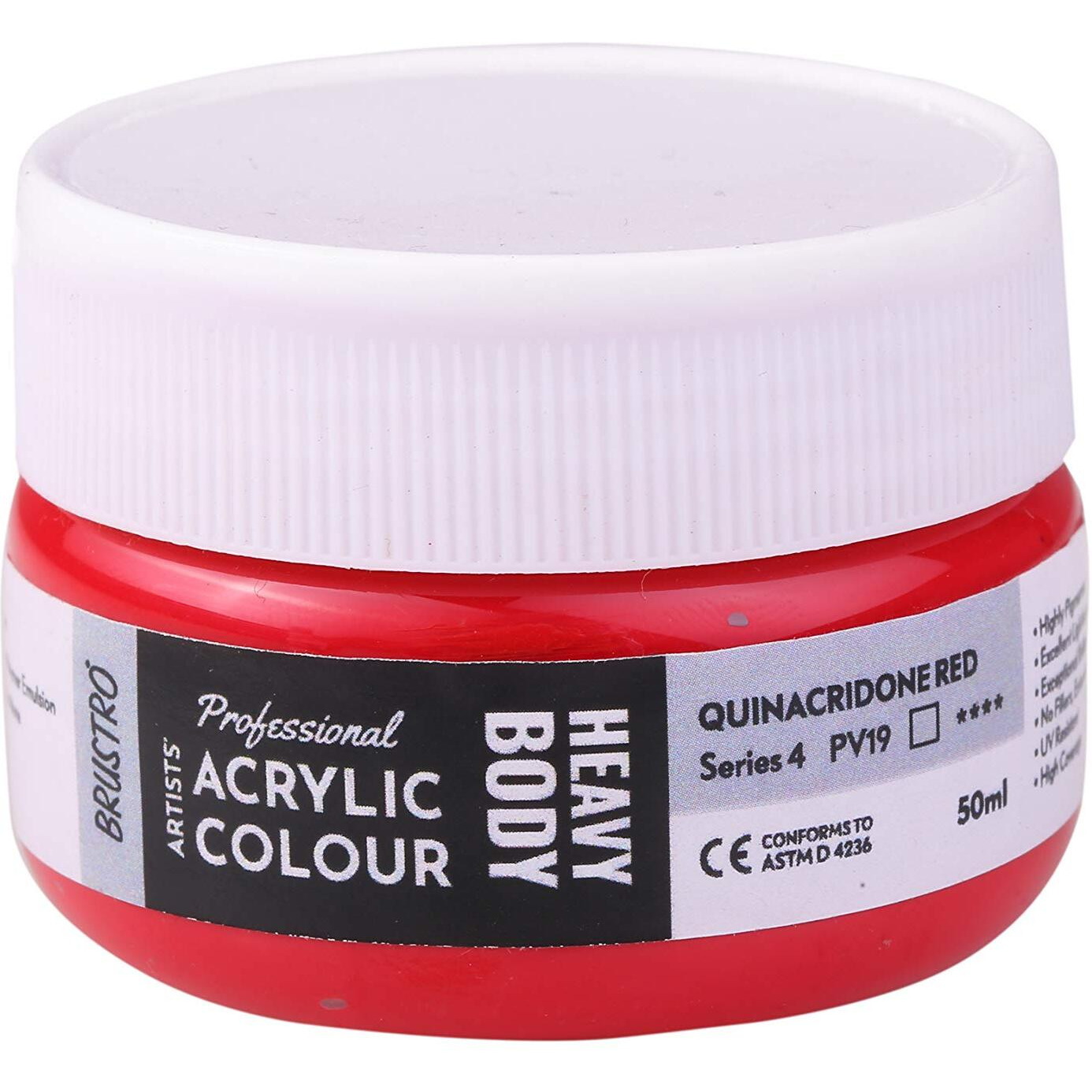 Brustro Professional Artists Heavybody Acrylic Paint 50Ml Quinacridone Red (Sr 4)| Ideal For Canvas,Impasto And Textured Painting Techniques, Dimensional Effects, Retain Brushstrokes.