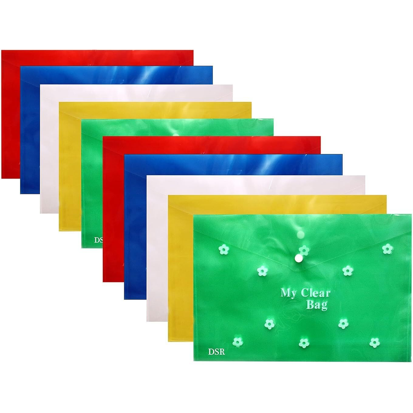 Eclet A4 Document File Folder Bag, Transparent Envelope Holder Storage Case, Snap Button Organizer, Clear Flower Plastic Container For Papers,Stationery(Set Of 5Pc)