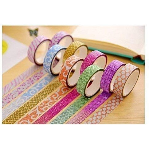Eclet Pack Of 36Pcs Colorful Decorative Adhesive Glitter Tape Rolls, Color Tape, Designer Tape, Decorative Material Set Of 36 Pieces Craft Material Glitter Tape Decoration