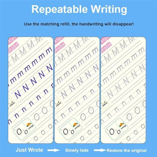 Eclet Magic Book For Kids, Sank Magic Practice Copybook, (4 Book+10 Refill+1 Pen+1 Grip) Number Tracing Book For Pre-Schoolers With Pen, Magic Calligraphy Copybook Set Writing Tool For Kids(A)