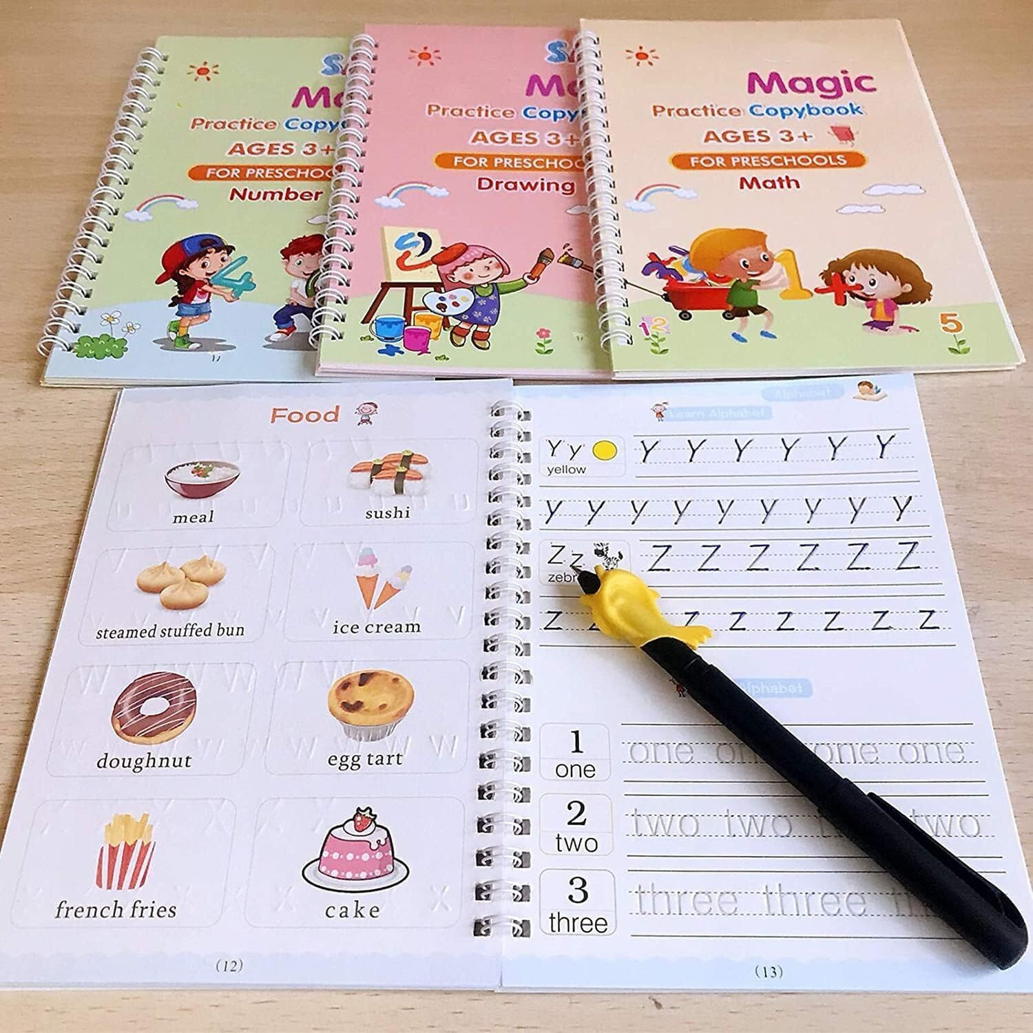 Eclet Magic Book For Kids, Sank Magic Practice Copybook, (4 Book+10 Refill+1 Pen+1 Grip) Number Tracing Book For Pre-Schoolers With Pen, Magic Calligraphy Copybook Set Writing Tool For Kids(J)