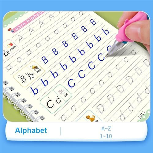 Eclet Magic Book For Kids, Sank Magic Practice Copybook, (4 Book+10 Refill+1 Pen+1 Grip) Number Tracing Book For Pre-Schoolers With Pen, Magic Calligraphy Copybook Set Writing Tool For Kids(J)