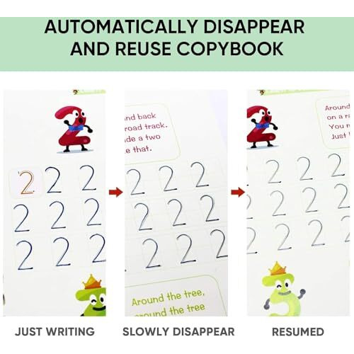Eclet Magic Book For Kids, Sank Magic Practice Copybook, (4 Book+10 Refill+1 Pen+1 Grip) Number Tracing Book For Pre-Schoolers With Pen, Magic Calligraphy Copybook Set Writing Tool For Kids