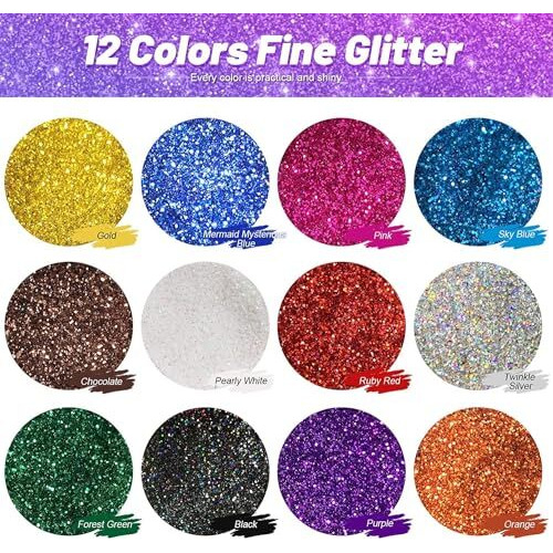 Eclet 6 Colors Nail Glitter Set, 15G Fine Glitter Cans For Nail Art, Eye Shadow, Cosmetics, Body, Crafts, Painting Art Pigment