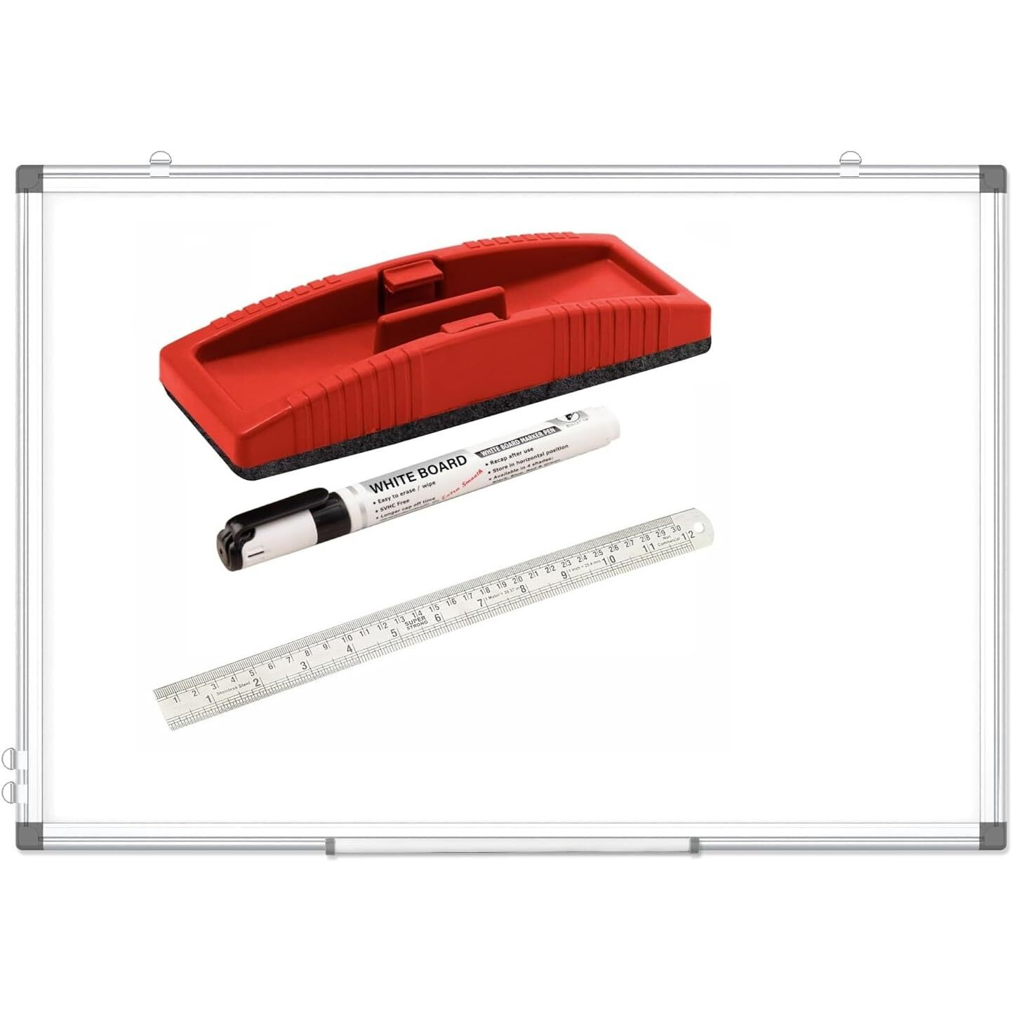 Eclet Alloy Steel, Aluminium Non Magnetic 1 X1.5 Feet Double Sided White Board Front Side Whiteboard Marker Surface And Back Side Chalkboard Surface With Dustor Scale Marker (1X1.5 Feet,) G