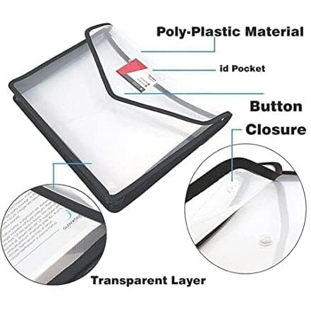 Eclet 1 Transparent A4 Size Document File | Storage Bag With Snap Button Set Of 1 | Plastic Bags | Documents File |(Any Random Colour Will Send Out Of 5 Colour) Colour As Per Stock Availability