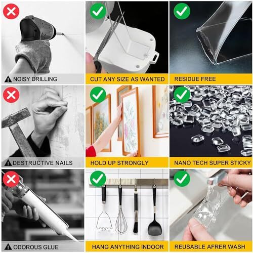 Eclet Nano Double Sided Tape, Multipurpose Super Sticky Gel Grip Mounting Tape, Washable, Reusable, No Residue, For Home & Office, 2Mm Thick, 1.2 Inch Wide, Transparent (3 Mtrs)