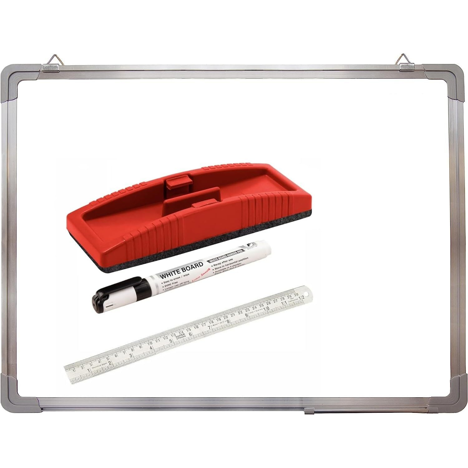 Eclet Non Magnetic 1.5 X 2 Feet Double Sided White Board And Chalk Board Front Side Whiteboard Marker Surface And Back Side Chalkboard Surface With Dustor Scale Marker (1.5 X 2 Feet,) F (1.5 X 2)