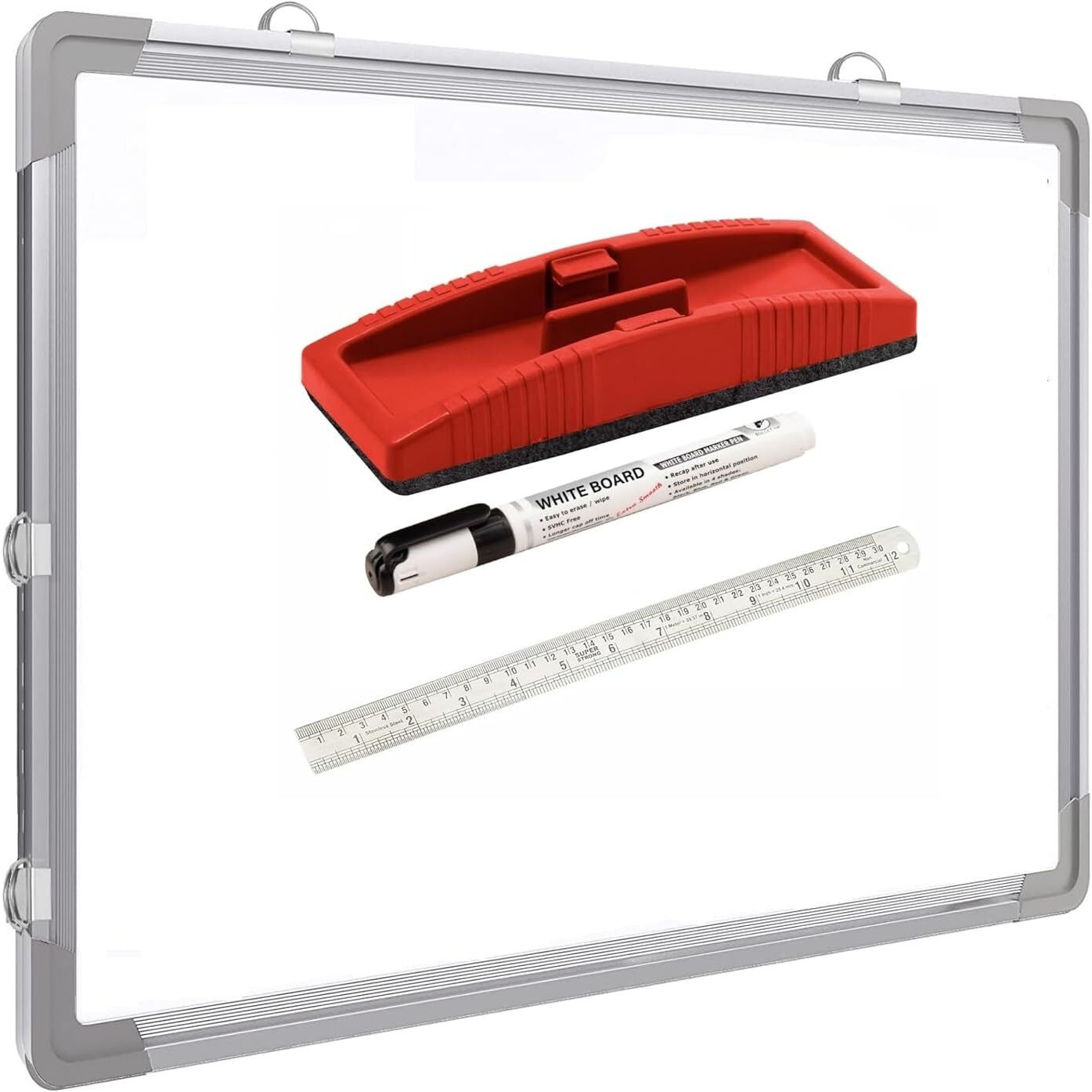 Eclet Non Magnetic 1.5 X 2 Feet Double Sided White Board Front Side Whiteboard Marker Surface And Back Side Chalkboard Surface With Dustor Marker Scale (1.5 X 2 Feet, Pack Of 1 Item) Z - Alloy Steel