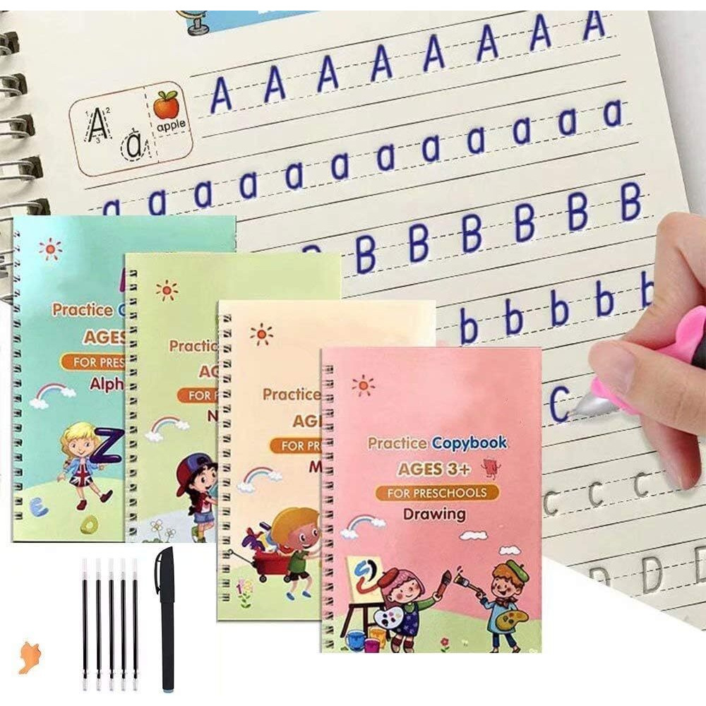 Eclet Magic Book For Kids, Sank Magic Practice Copybook, (4 Book+10 Refill+1 Pen+1 Grip) Number Tracing Book For Pre-Schoolers With Pen, Magic Calligraphy Copybook Set Writing Tool For Kids(I)