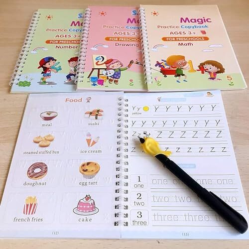 Eclet Magic Book For Kids, Sank Magic Practice Copybook, (4 Book+10 Refill+1 Pen+1 Grip) Number Tracing Book For Pre-Schoolers With Pen, Magic Calligraphy Copybook Set Writing Tool For Kids(I)
