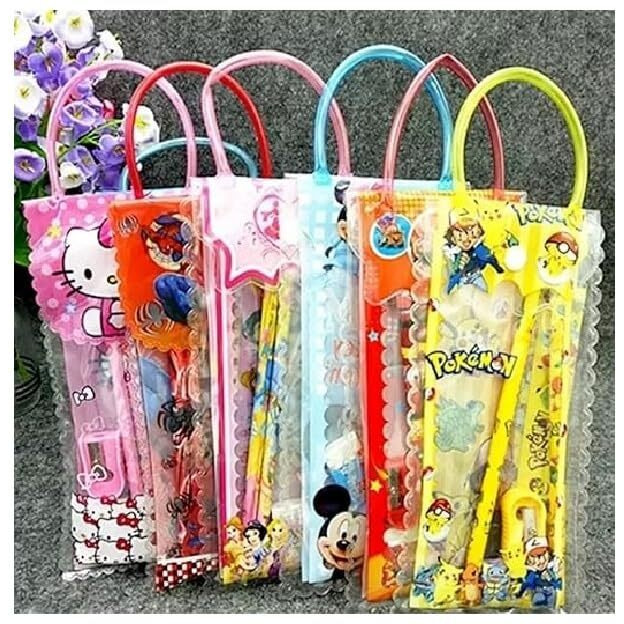 Eclet Party Favor Return Gift In Bulk For Kids Navratri Gift Set Of 6 Pouch Stationery Each Pack Include Pouch Notepad/Pencil/Sharpener/Scale/Sticker Best Return Gift Art Plastic Pencil Box