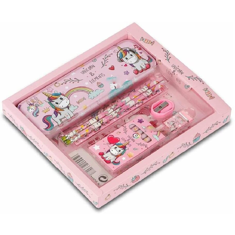 Eclet Unicorn Gift For Kids (Pack Of 12 Items) Cute Stationary Set Pencil Box Unicorn Gift For Kids (Pack Of 12 Items) Cute Stationary Set Art Polyester