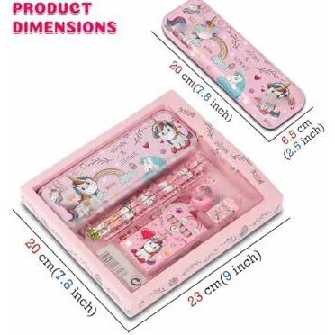 Eclet Unicorn Gift For Kids (Pack Of 12 Items) Cute Stationary Set Pencil Box Unicorn Gift For Kids (Pack Of 12 Items) Cute Stationary Set Art Polyester