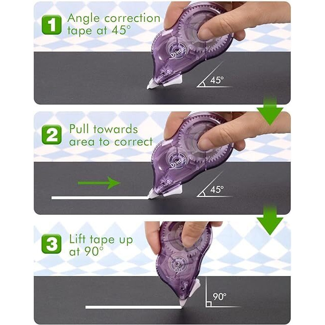 Eclet Correction Tape - Pack Of 3 Pcs Correction Tape 12 Meter X 5 Mm, For Journal, Correction Pen, Whitener For Correction, Stationary Items, Correction Pen Tape (Any 3 Random Color Sent) D (1, 18M)