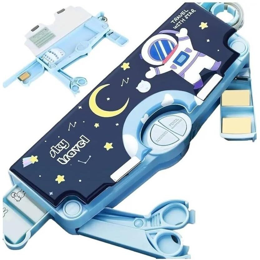 Eclet Pencil Box For Boys Multifunctional Space Pencil Box For Kid Magnetic Pencil Box Geometry Box (Blue)