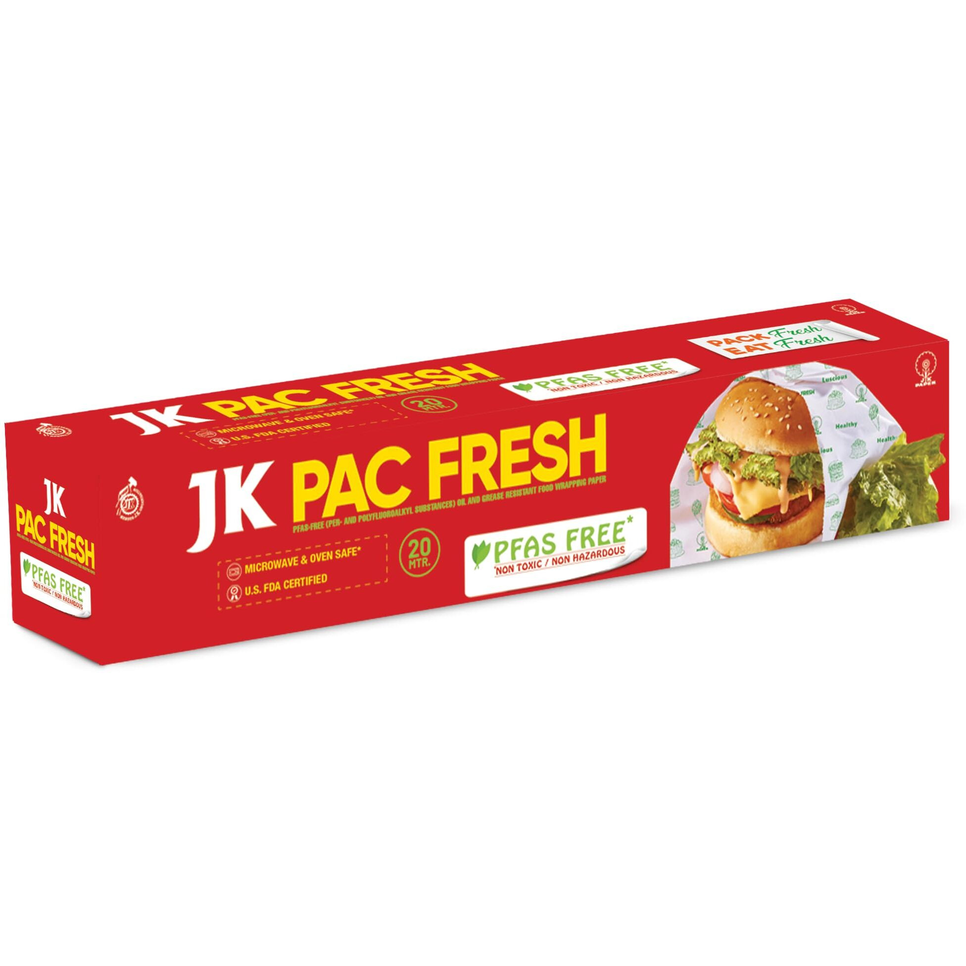 Jk Pac Fresh 20M Food Wrapping Paper Roll | Pack Of 2 | Bpa-Free, Non-Stick, Eco-Friendly & Heat-Resistant | Ideal For Baking, Food Storage, Packaging & Oil Absorption