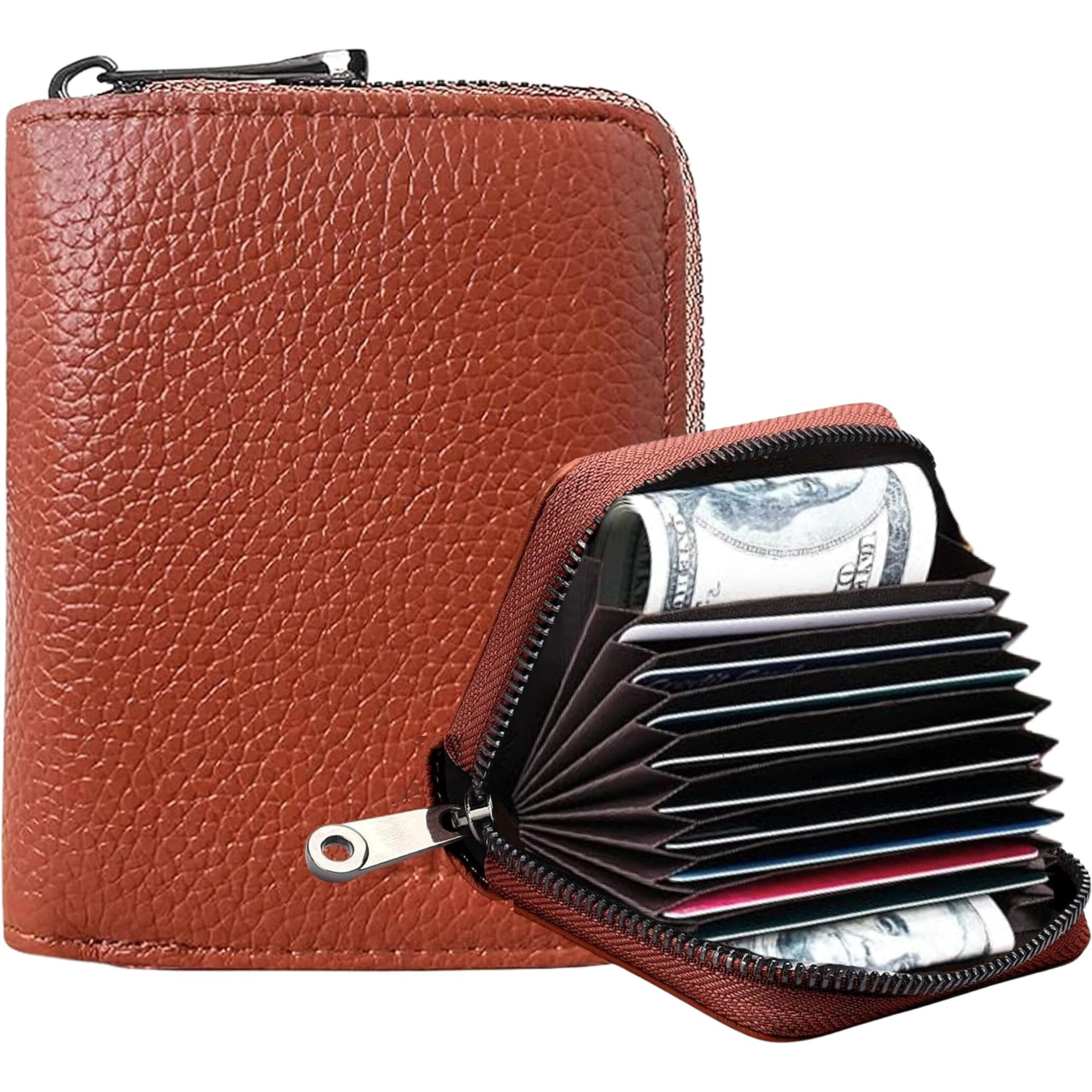 Ofixo 10 Slots Brown Unisex Leatherite Wallet With Zipper | Rfid Blocking Card Holder Zipper Wallet For Men And Women (Brown)