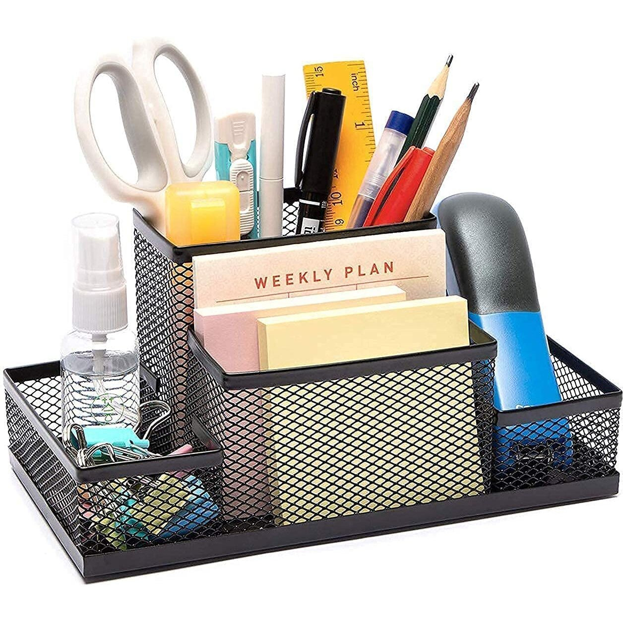 Ofixo 4 Compartment Metal Mesh Pen Stand - Perfect Desktop Pen Organizer For Office, School, And Home - Sturdy And Sleek Design - Ideal For Pens, Pencils, Markers, And More