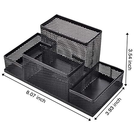 Ofixo 4 Compartment Metal Mesh Pen Stand - Perfect Desktop Pen Organizer For Office, School, And Home - Sturdy And Sleek Design - Ideal For Pens, Pencils, Markers, And More