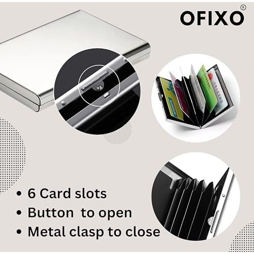 Ofixo 6 Slots Credit Card Holder Rfid Protected Stainless Steel Credit Card Wallet Slim Metal Credit Card Case For Men And Women (Matt-Silver)