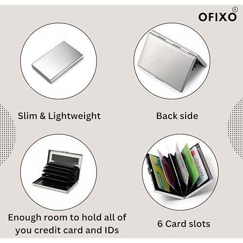Ofixo 6 Slots Credit Card Holder Rfid Protected Stainless Steel Credit Card Wallet Slim Metal Credit Card Case For Men And Women (Matt-Silver)