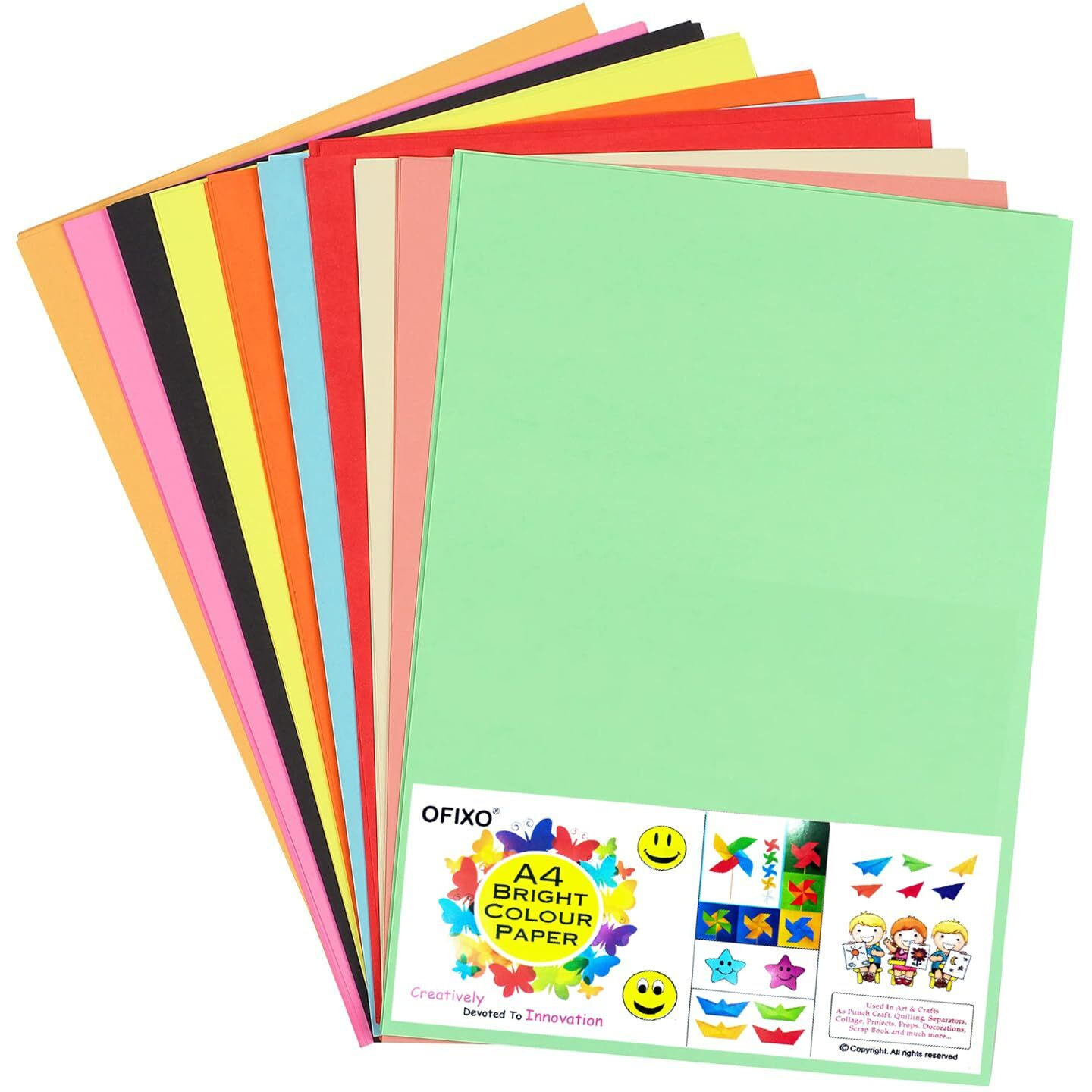Ofixo A4 Multicolor, Bright, Big/Full Size, Chart/Pastel Sheets, Used In Art And Craft, Collage, Projects, Posters Etc. Plain Color Sheets Paper (150 Gsm) 20 Pcs Color Sheet