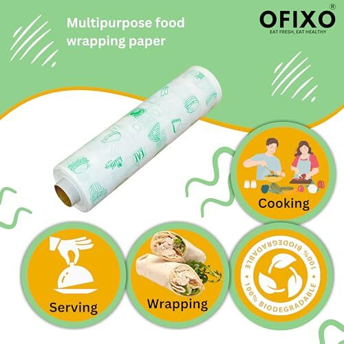 Ofixo 20 Meters Food Wrapping Paper Roll - Premium Non-Stick Butter Wrapping Paper. Food Wrapping Paper, Re-Heatable Non Stick Paper, Oven Safe Parchment Paper