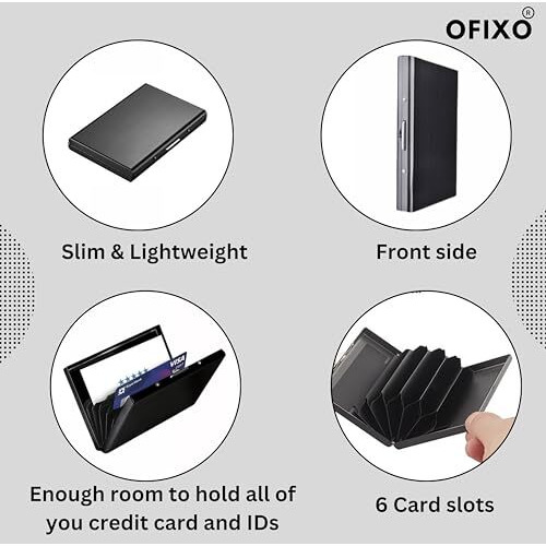 Ofixo Credit Card Holder Protector Stainless Steel Credit Card Wallet Slim Metal Credit Card Case For Women Or Men (Black)