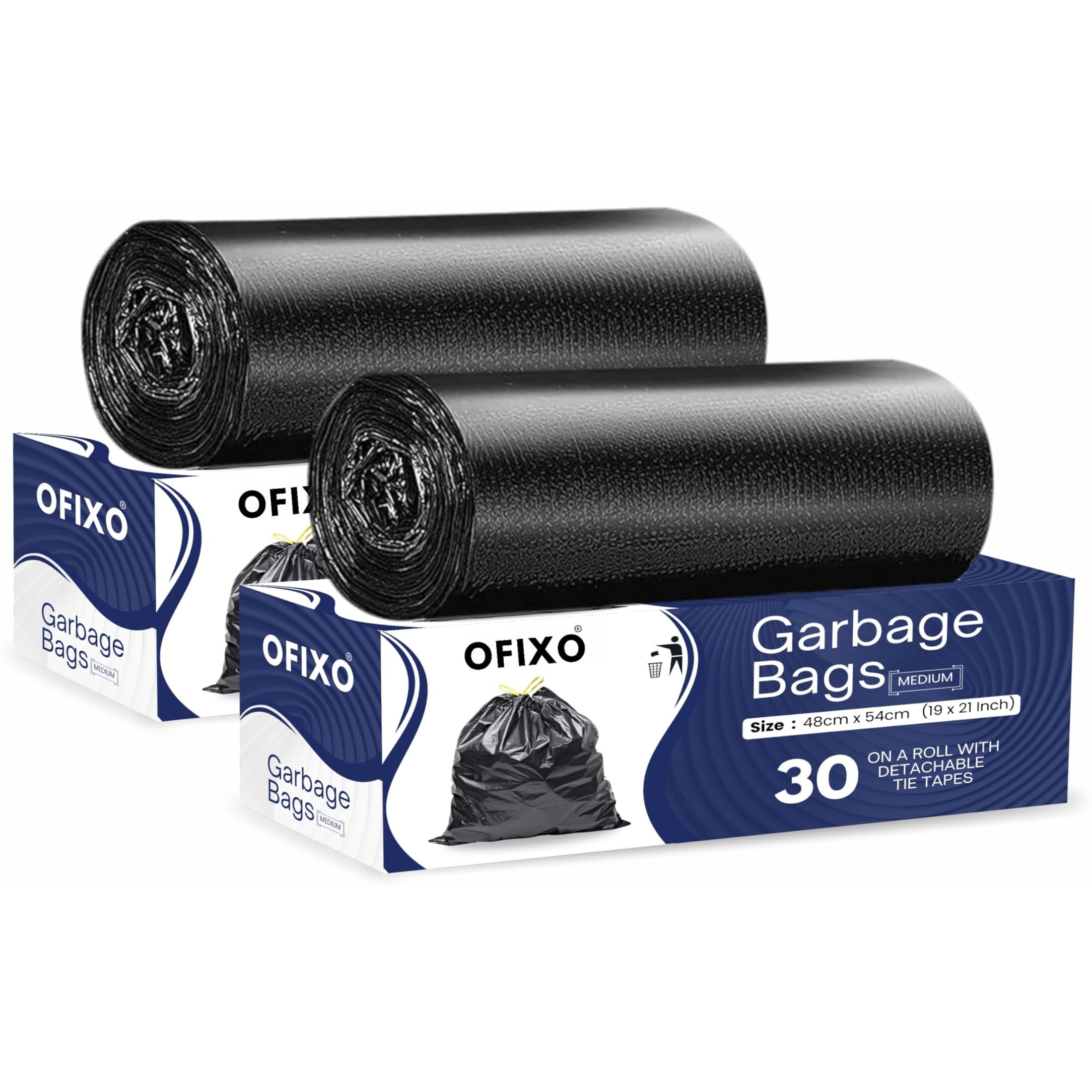 Ofixo - Premium Garbage Bag - Medium Size -19X21 Inches - (Each 30 Bags) For Dustbin/Trash (Pack Of 2, 60 Bags)
