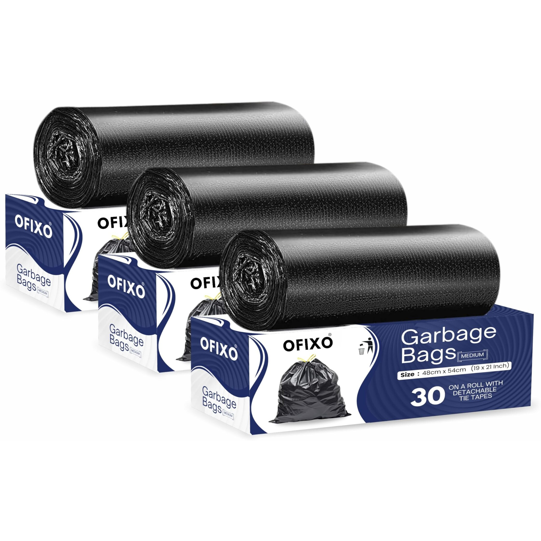Ofixo - Premium Garbage Bag - Medium Size -19X21 Inches - Pack Of 1-30 Bags - For Dustbin/Trash (Pack Of 3 (90 Pcs))
