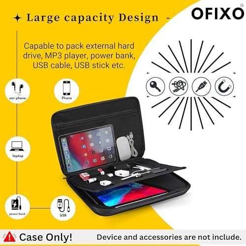 Ofixo Organizer Bag Holder For Ipad, Pencil, Cable, A5 Note, Business Storage Padfolio With Tablet Sleeve, Portfolio Case For 2021 10.9 Ipad Air 4/11 Ipad Pro/New Ipad 10.2/10.5 Ipad Air (Black)