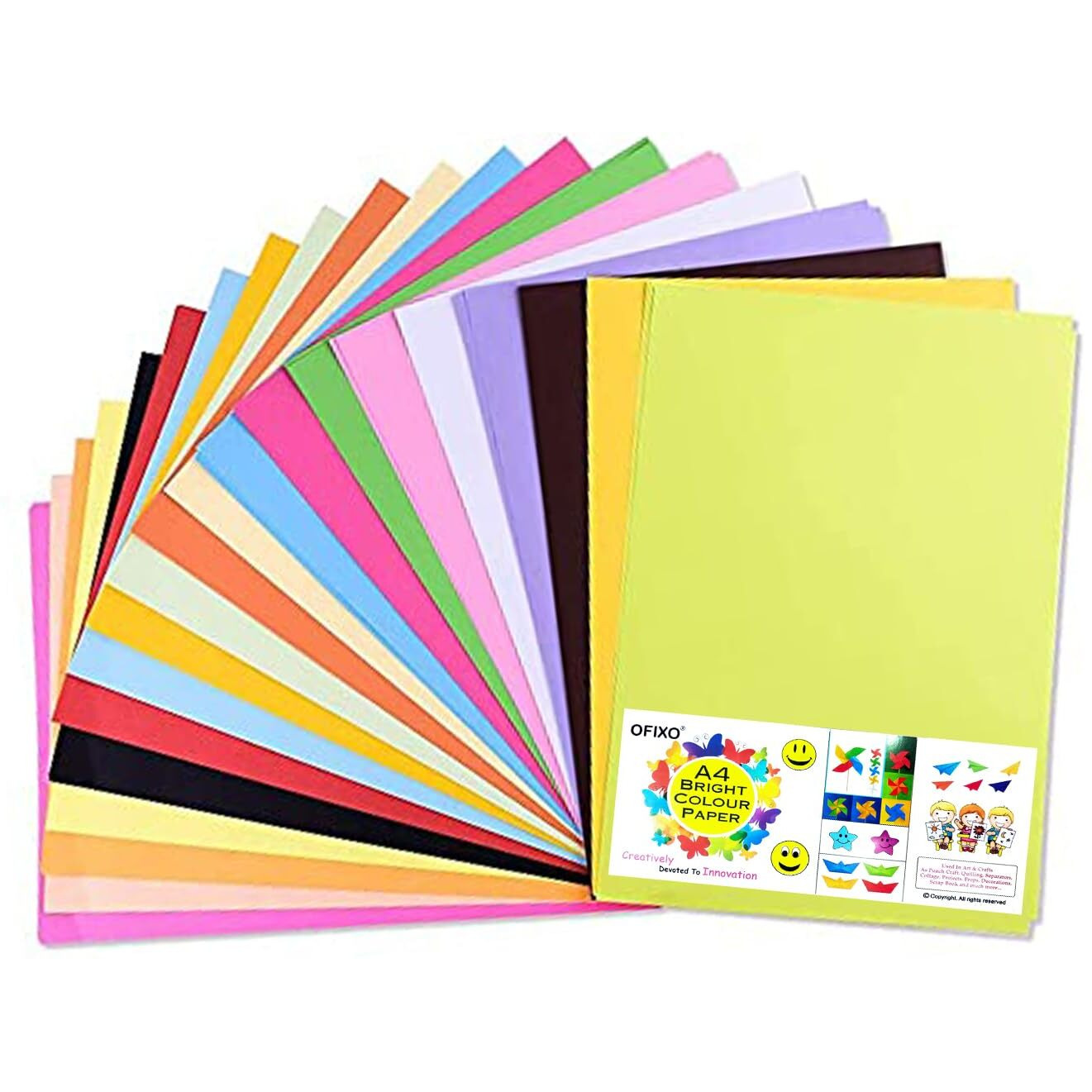 Ofixo 20 Pcs Color Sheets Copy Printing Papers/Art And Craft Paper A4 Sheets Double Sided Colored Craft Smooth Finish Home, School (150 Gsm)
