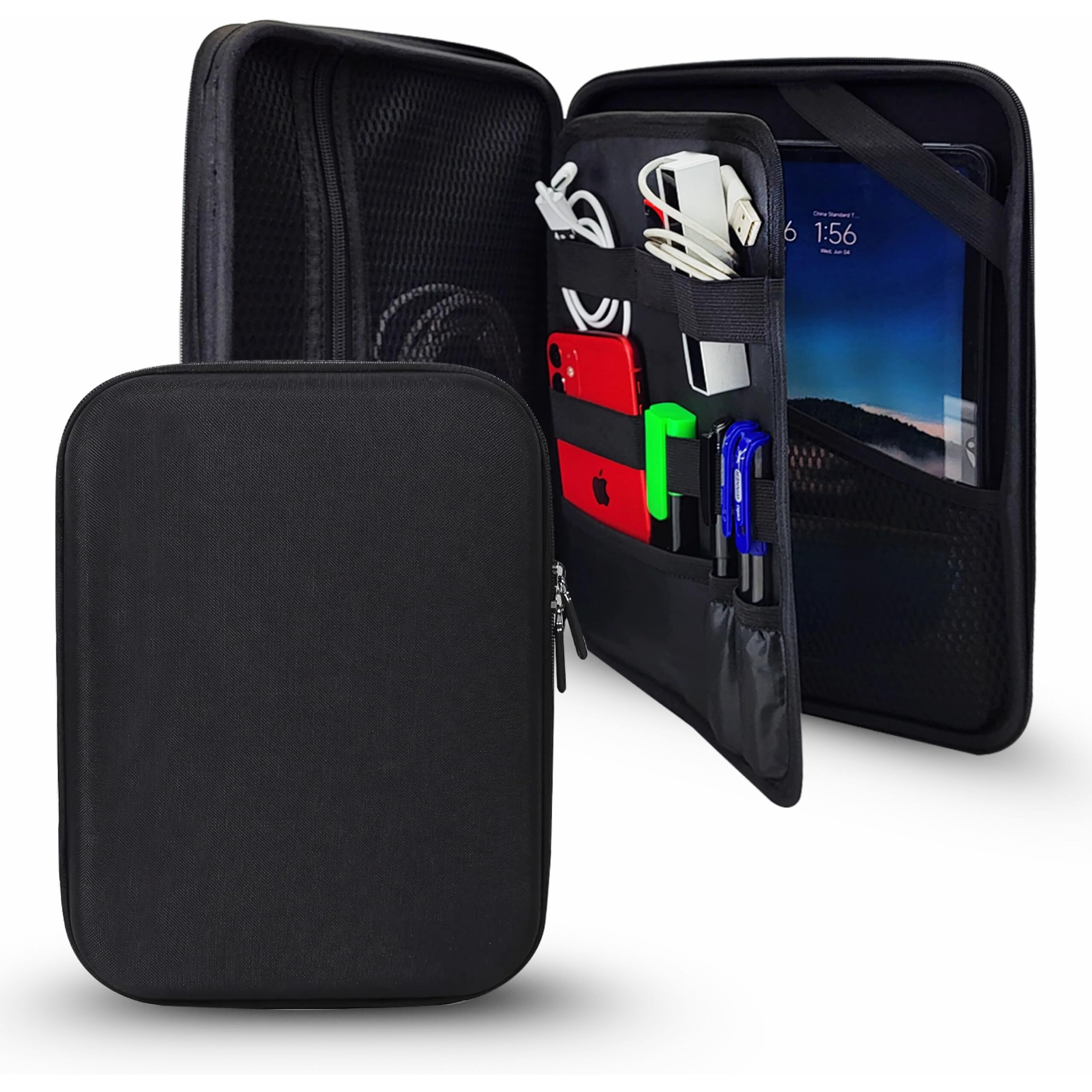 Ofixo Ipad Bag Carry Case For Men Eva Hard Shell Travel Bag Double Layer Gadget Organizer Case Portable Zippered Pouch Protective Cover For Ipad Pro Mini 11 Inch Tablet Charger Powerbank