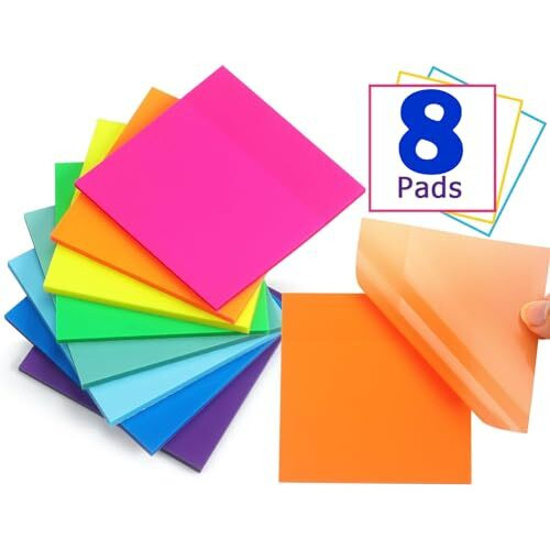 Ofixo Transparent (400 Pcs Multicolor Color 3X3 Inch) Self-Adhesive Sticky Notes, Ofixo Clear See Through Post For Planner Office School College Teacher Student Supplies