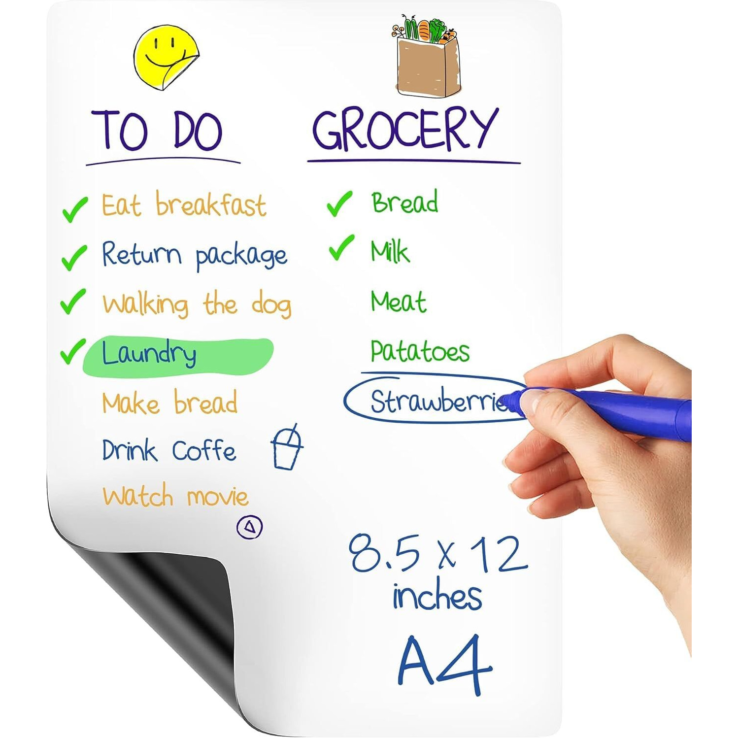 Accuprints A4 Magnetic White Board Planner Sheet (23X30Cm) Or 9X12 Inch With Magnetic Marker Pen - Dry Erase Flexible Writing Film For Kitchen Fridge/Office Godrej/Metal Wardrobe