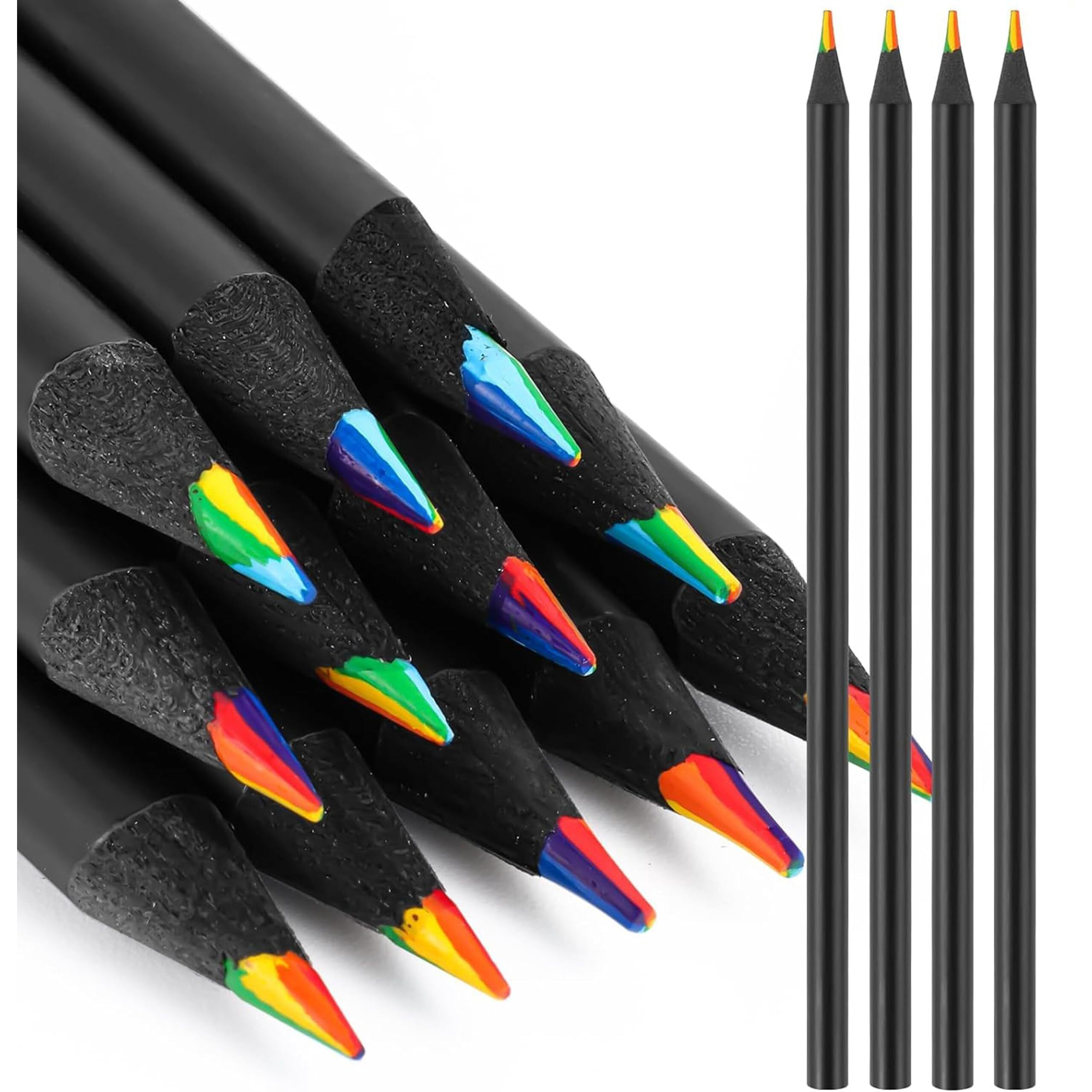 Accuprints 4 Pcs Colors Rainbow Pencils For Kids Adults, Rainbow Colored Pencil Art Supplies For Girls Boys, Black Wooden Multi Colored Pencils For Coloring Drawing Sketching, (4 Pcs) (A2P9)