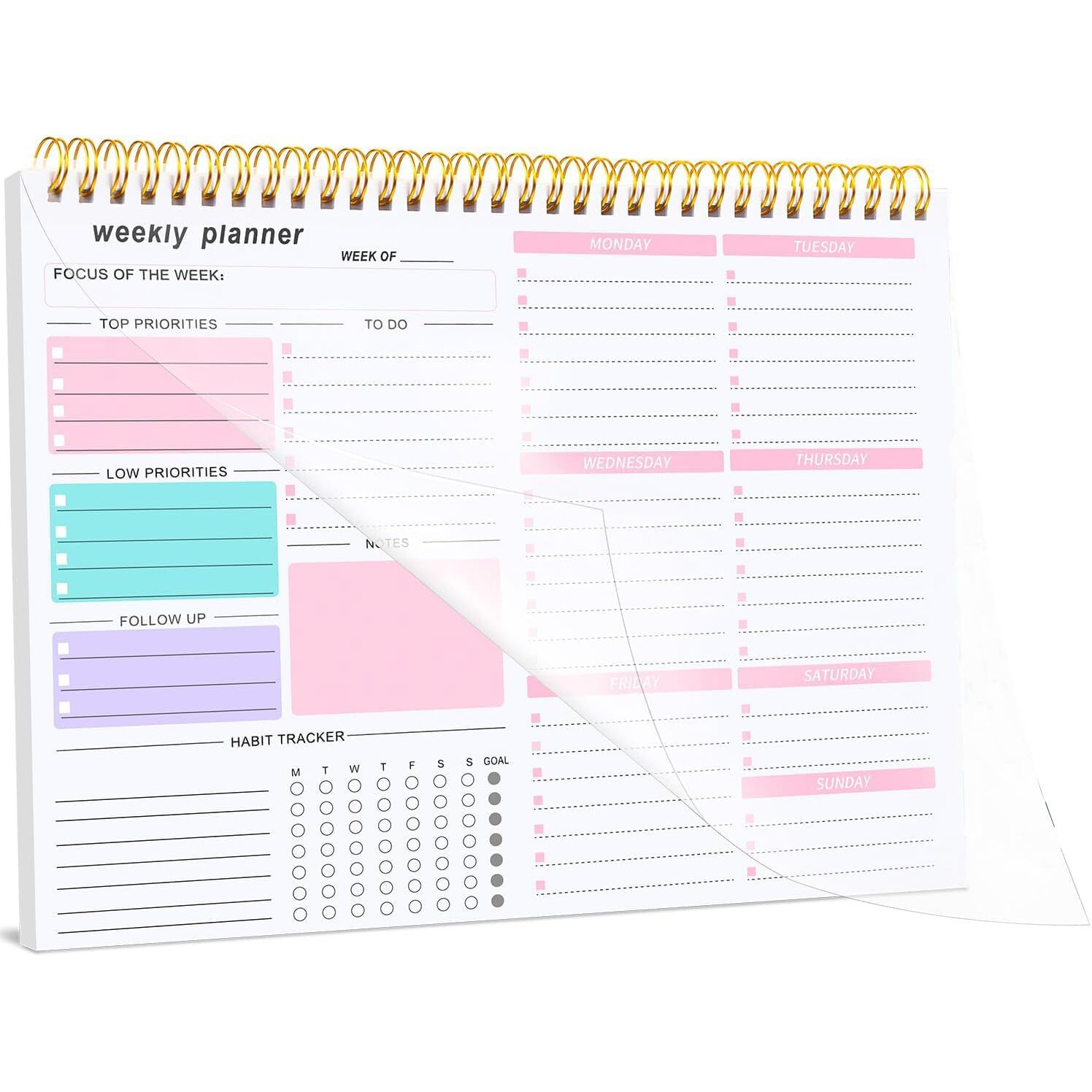 Accuprints Weekly Planner Notepad With 52 Undated Sheets8.5&quot11"- Weekly Desk Planner Pad With Spiral Binding For Women & Man, Office (Multicolor Planner)