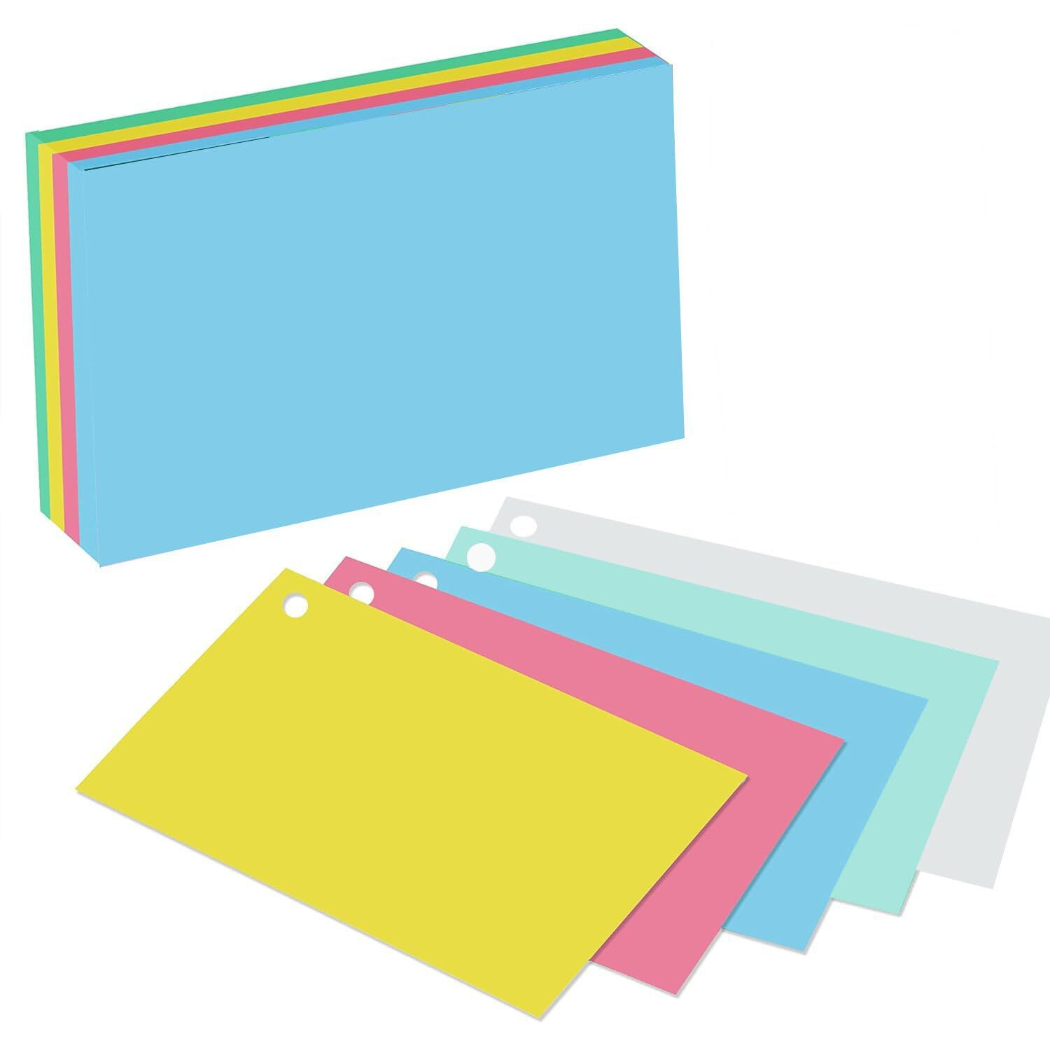Accuprints 200 Coloured Index Flash Cards Tray - 5 Colours - 3X5 Inch - 200 Cards - Free Binder Rings - 200 Gsm Thick (Unruled)