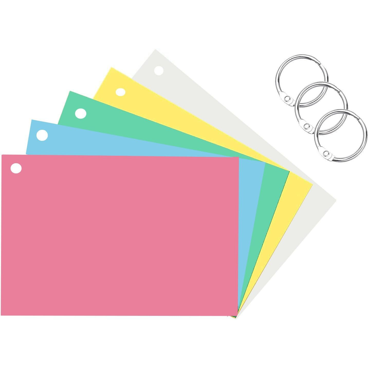 Accuprints 200 Coloured Index Flash Cards Tray - 5 Colours - 3X5 Inch - 200 Cards - Free Binder Rings - 200 Gsm Thick (Unruled)