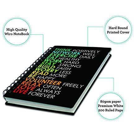 Accuprints Wiro Hard Bound A5 (6 By 9 Inch) Wiro Notebook Diary Ruled 200 Pages-80 Gsm Paper Pattern-Think Network