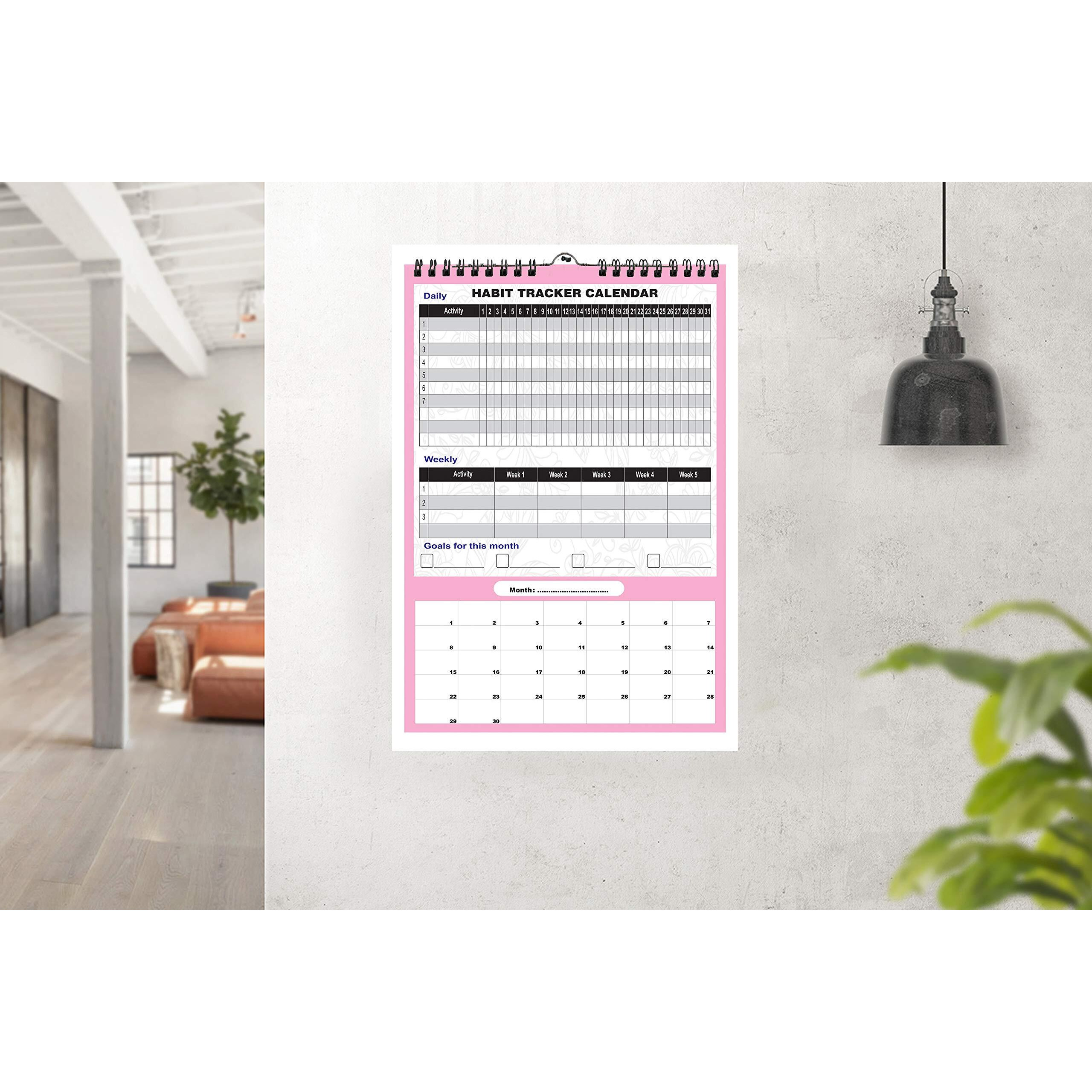Accuprints Wall Red Habit Calendar For Wall - 120 Gsm Paper, 12 Pages, 12 By 18 Inch
